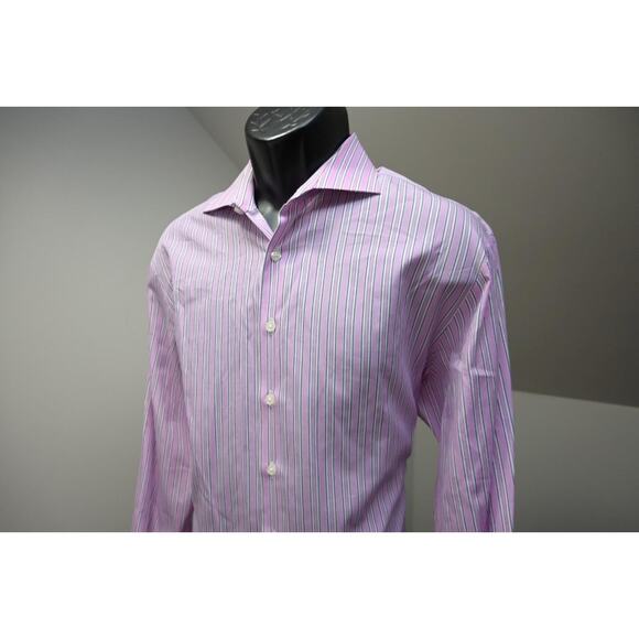 Thomas Pink Dress Shirt Slim Fit French Cuff Designer Striped Mens 16.5-36 Large - Picture 3 of 9